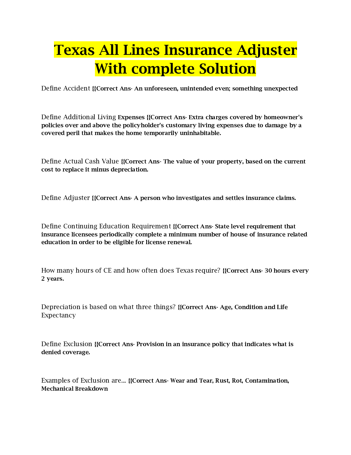 Texas All Lines Insurance Adjuster With complete Solution Browsegrades